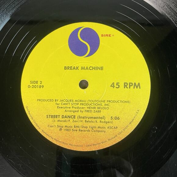 BREAK MACHINE Street Dance 12" Vinyl Single 45 rpm Hip Hop Sire Records Vtg 1983 - Picture 6 of 8